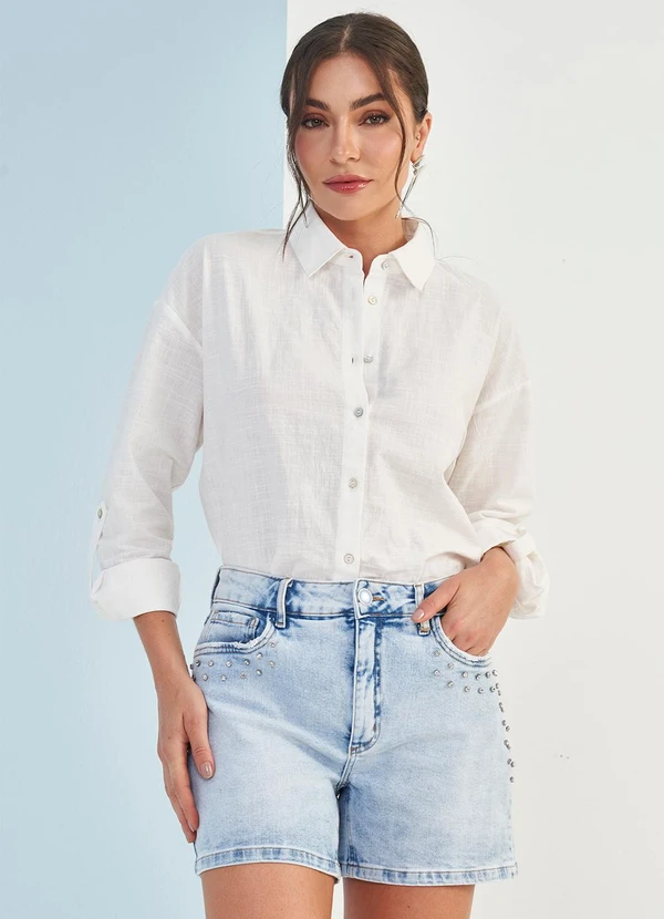 Doce Trama - Shorts Boyfriend Jeans Solar Azul 6