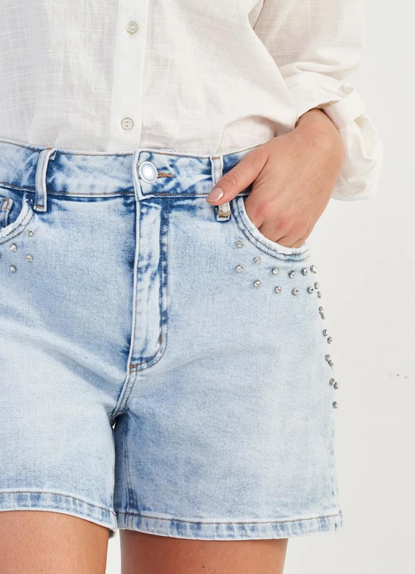 Doce Trama - Shorts Boyfriend Jeans Solar Azul 7