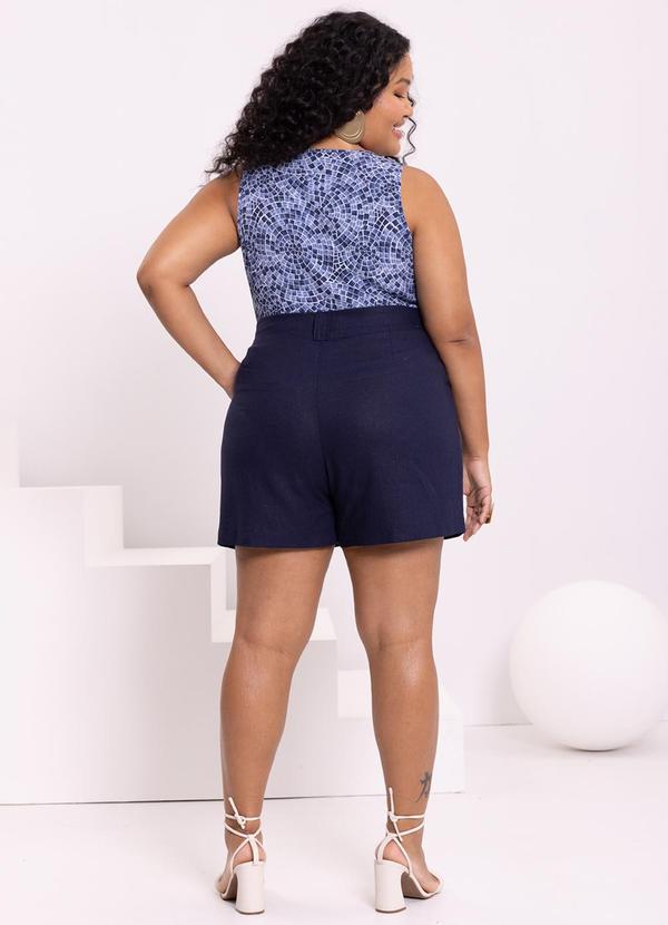 Lunender Mais Mulher - Shorts Cintura Alta Bolsos Passantes Linho Azul 4