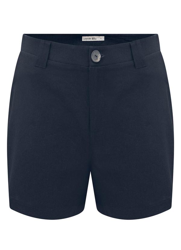 Lunender Mais Mulher - Shorts Cintura Alta Bolsos Passantes Linho Azul 6