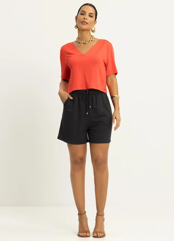 Lunender - Shorts com Amarração Frontal Malha Viscose Preto 2