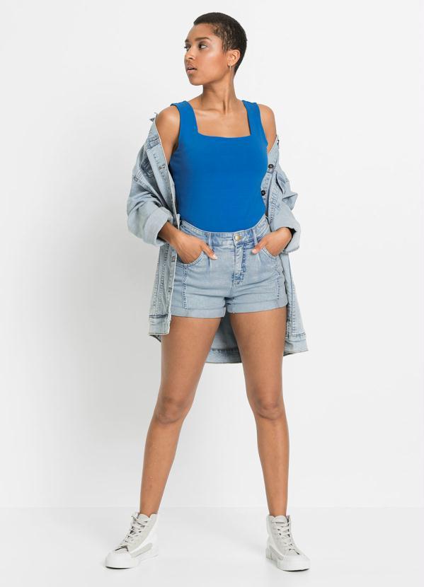 bonprix - Shorts Curto Jeans Azul Marmorizado 5