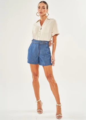 Doce Trama - Shorts em Jeans Listrado Azul - DOCE TRAMA
