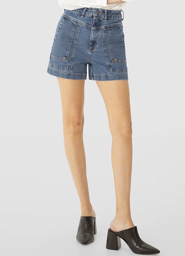 Enfim - Shorts Jeans Alfaiataria Cintura Alta Azul