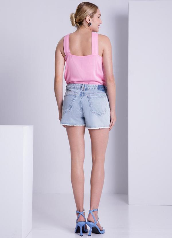 Lunender - Shorts Jeans Chapa Barriga com Corrente Azul 4