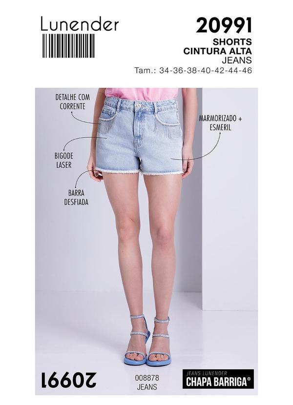 Lunender - Shorts Jeans Chapa Barriga com Corrente Azul 6