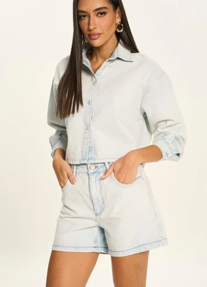 Doce Trama - Shorts Jeans com Aplicação de Perolas Azul - DOCE TRAMA