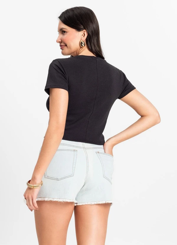 Rovitex - Shorts Jeans Feminino Adulto Básico Azul 3