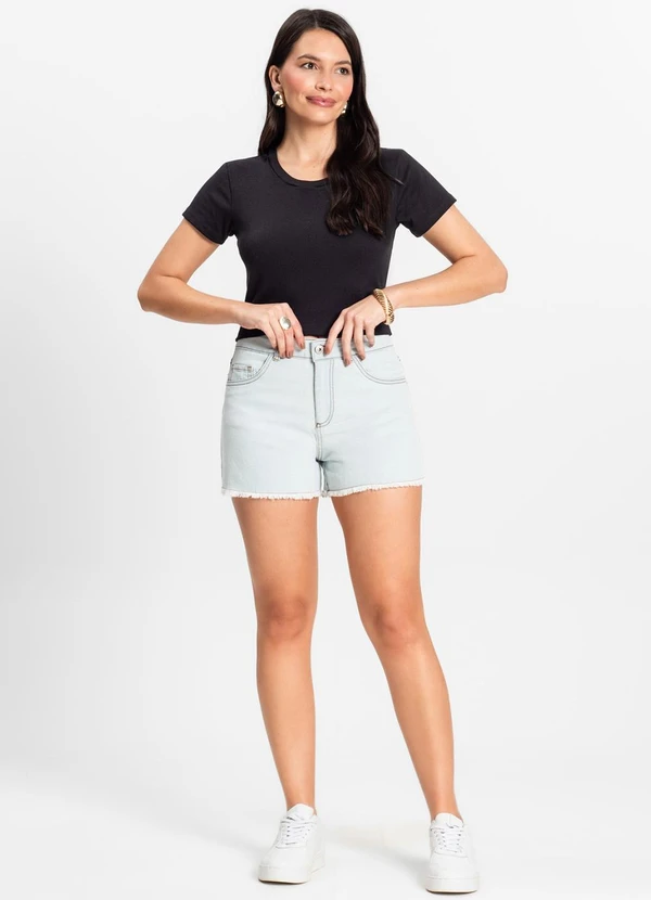 Rovitex - Shorts Jeans Feminino Adulto Básico Azul 4