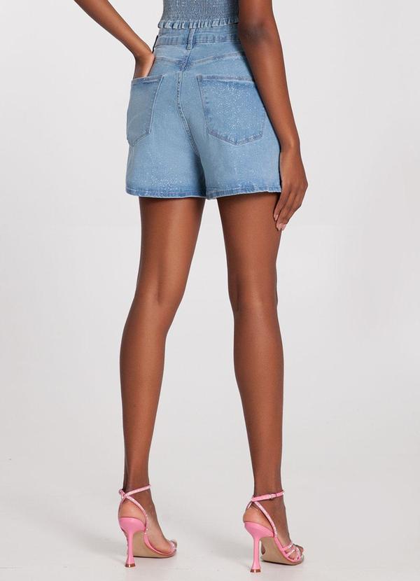 Lunender - Shorts Jeans Mom Chapa Barriga Glitter Azul 2