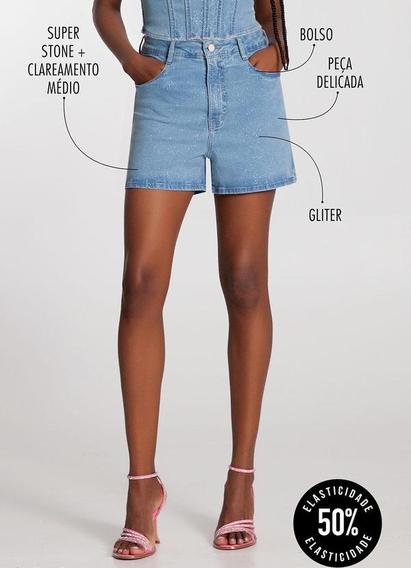 Lunender - Shorts Jeans Mom Chapa Barriga Glitter Azul 6