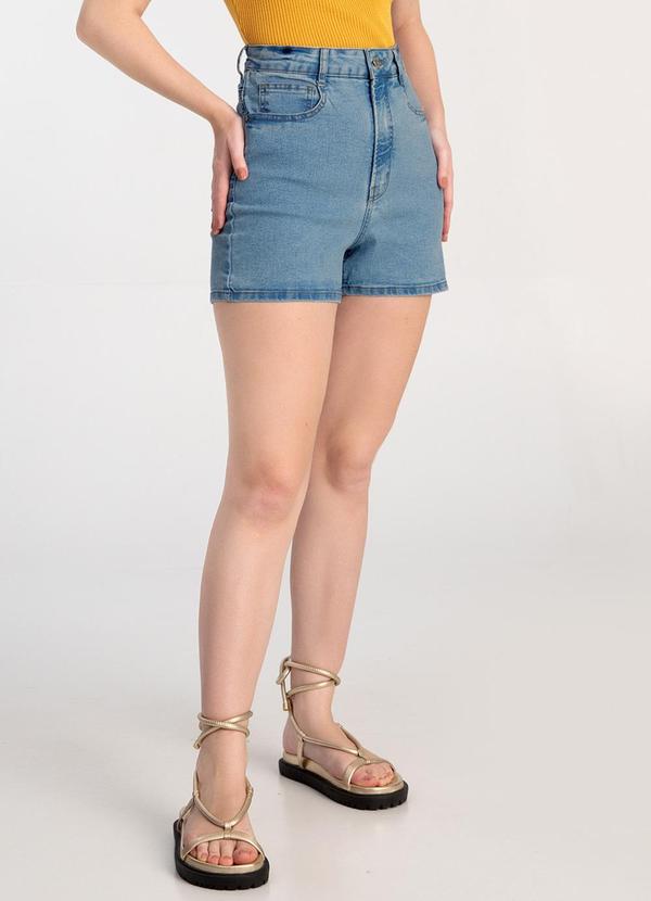 Lunender - Shorts Jeans Mom Cintura Alta Chapa Barriga Azul