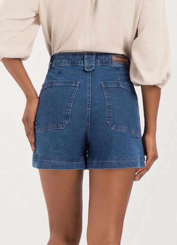 Lunender - Shorts Jeans Mom com e Bolsos Chapa Barriga Azul 2