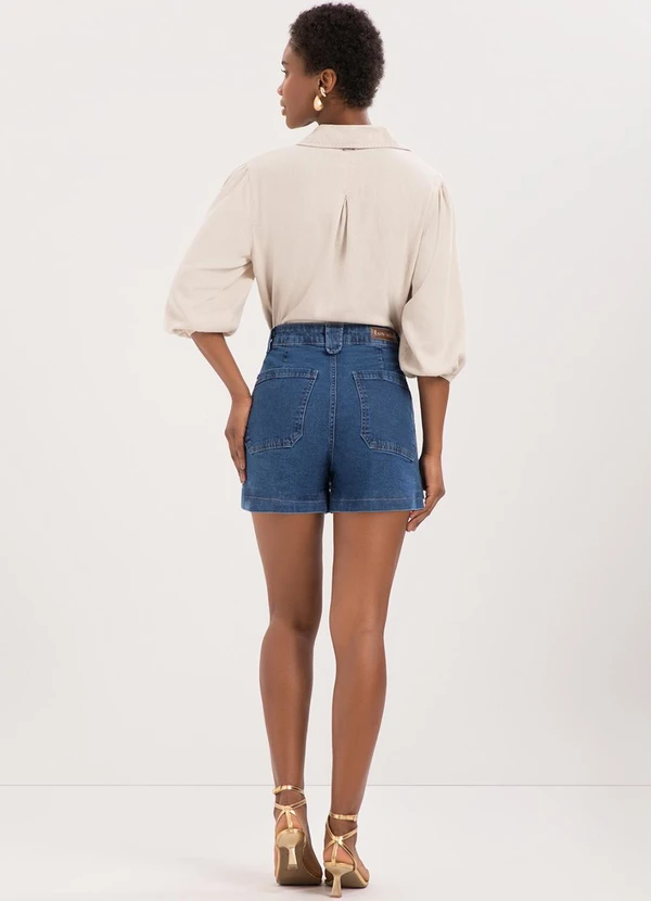 Lunender - Shorts Jeans Mom com e Bolsos Chapa Barriga Azul 4