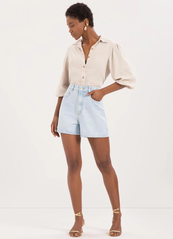 Lunender - Shorts Jeans Mom de com Bolsos e Passantes Azul 3