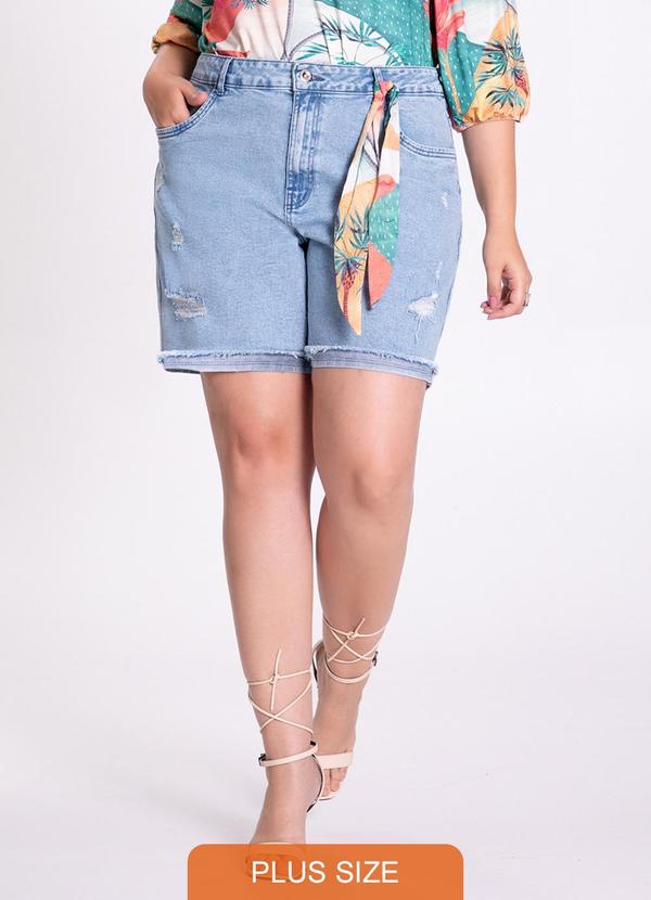 Lunender Mais Mulher - Shorts Jeans Plus Size Boyfriend com Lenço Jeans 1
