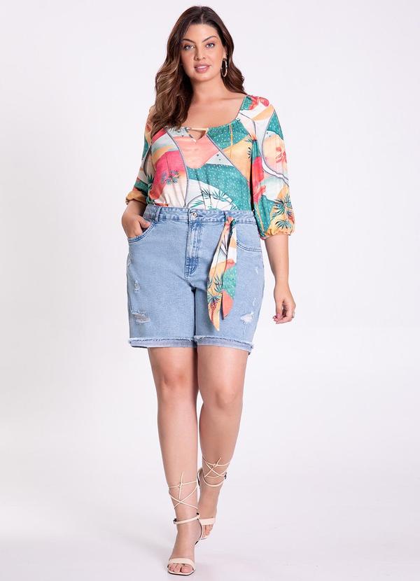 Lunender Mais Mulher - Shorts Jeans Plus Size Boyfriend com Lenço Jeans 3