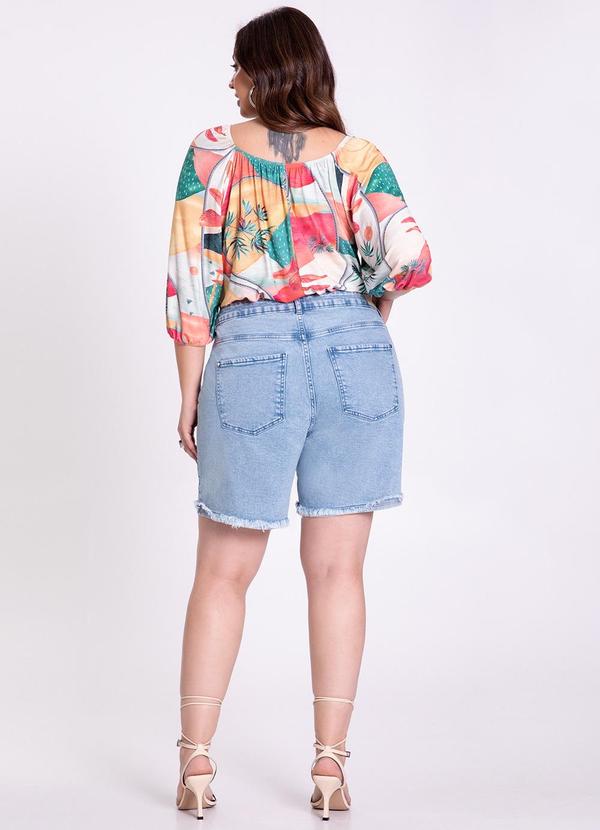 Lunender Mais Mulher - Shorts Jeans Plus Size Boyfriend com Lenço Jeans 4