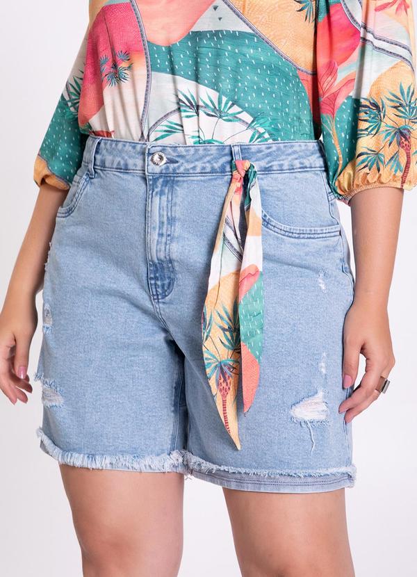 Lunender Mais Mulher - Shorts Jeans Plus Size Boyfriend com Lenço Jeans 5