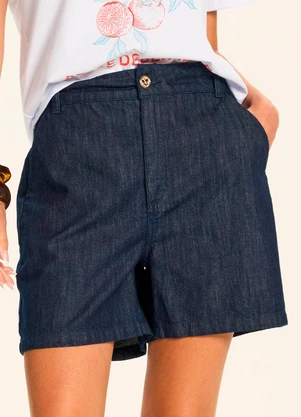 Doce Trama - Shorts Jeans Reto Cintura Alta Clássico Azul - DOCE TRAMA