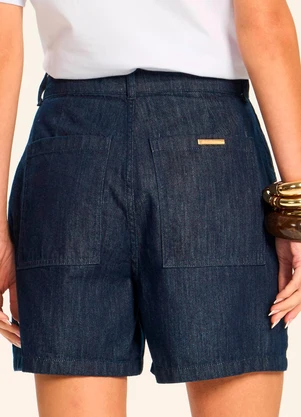 Doce Trama - Shorts Jeans Reto Cintura Alta Clássico Azul - DOCE TRAMA