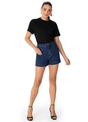 Enfim - Shorts Mom Cintura Alta Jeans Azul Escuro - ENFIM