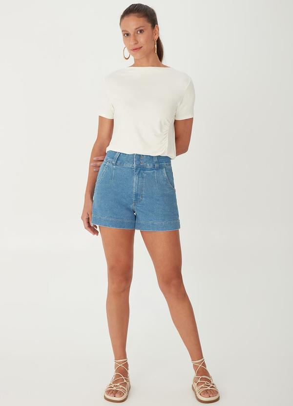 Malwee - Shorts Mom Jeans Cintura Alta Azul Claro 2
