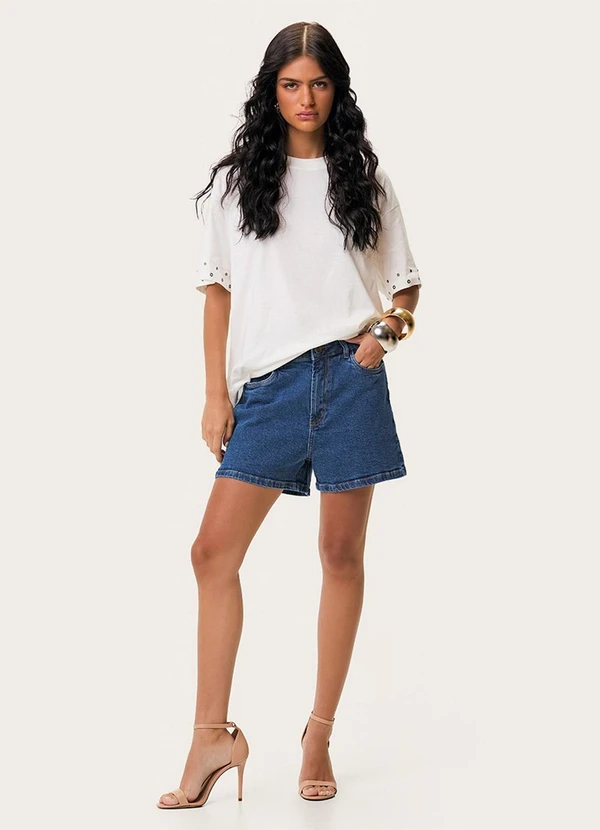 Enfim - Shorts Mom Jeans Cintura Alta Azul