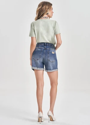 Doce Trama - Shorts Mom Jeans com Barra Virada Azul - DOCE TRAMA