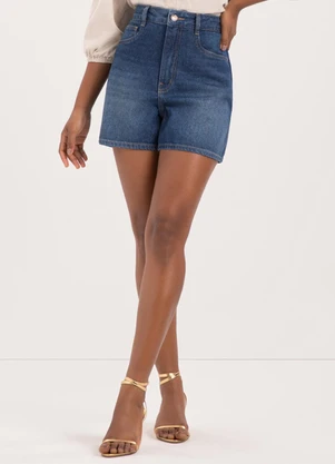 Lunender - Shorts Mom Jeans com Cintura Alta e Bolsos Azul - LUNENDER