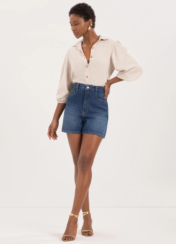 Lunender - Shorts Mom Jeans com Cintura Alta e Bolsos Azul 3
