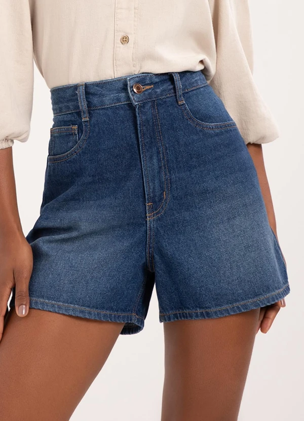 Lunender - Shorts Mom Jeans com Cintura Alta e Bolsos Azul 4