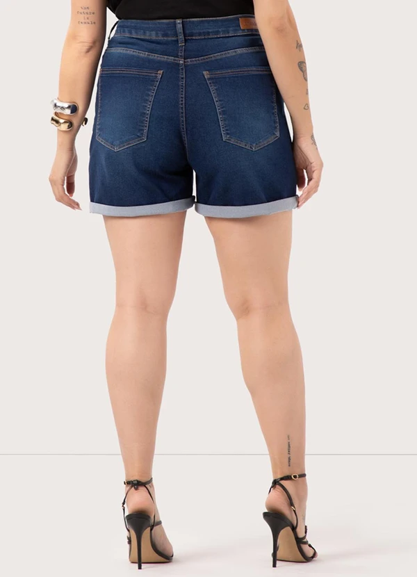 Lunender Mais Mulher - Shorts Mom Jeans de Chapa Barriga Plus Size Azul 2