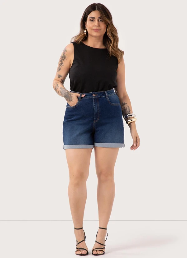 Lunender Mais Mulher - Shorts Mom Jeans de Chapa Barriga Plus Size Azul 3