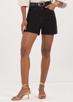 Lunender - Shorts Mom Jeans e Chapa Barriga Preto - LUNENDER