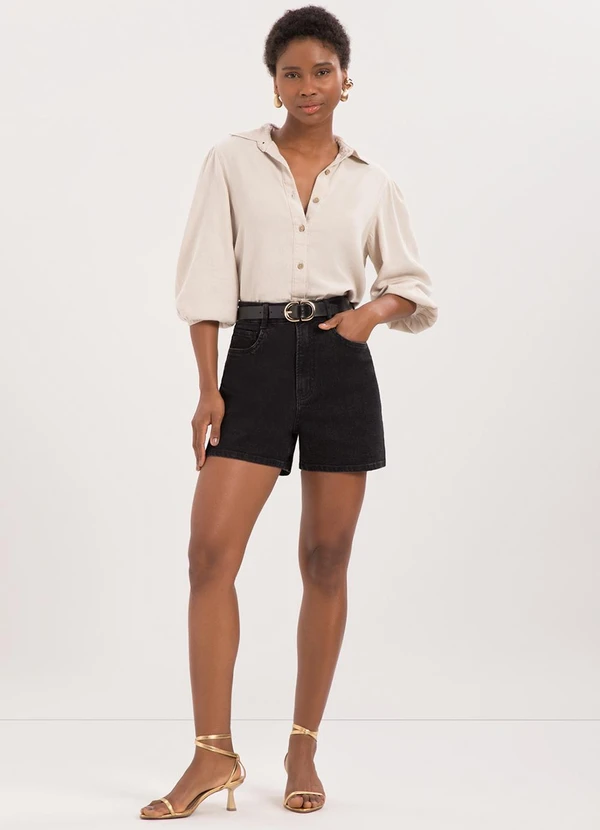 Lunender - Shorts Mom Jeans e Chapa Barriga Preto 3