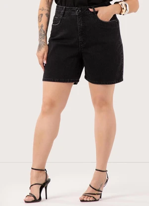 Lunender Mais Mulher - Shorts Mom Jeans e Cintura Alta Plus Size Preto - LUNENDER MAIS MULHER