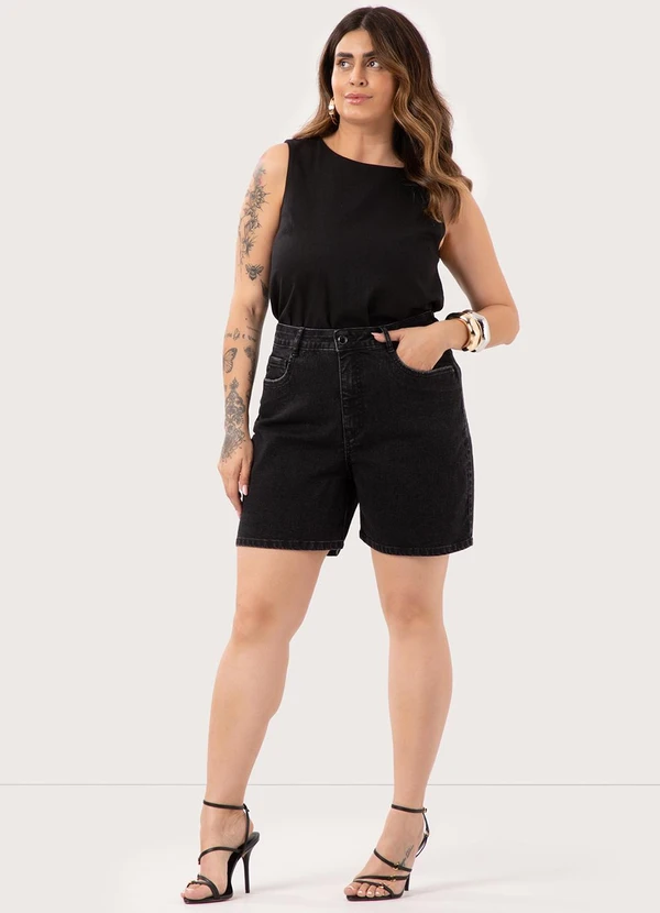 Lunender Mais Mulher - Shorts Mom Jeans e Cintura Alta Plus Size Preto 3