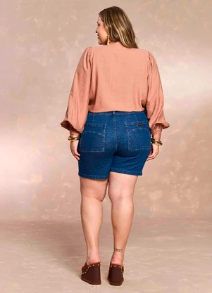 Doce Trama - Shorts Soft Garden em Denim Azul - DOCE TRAMA