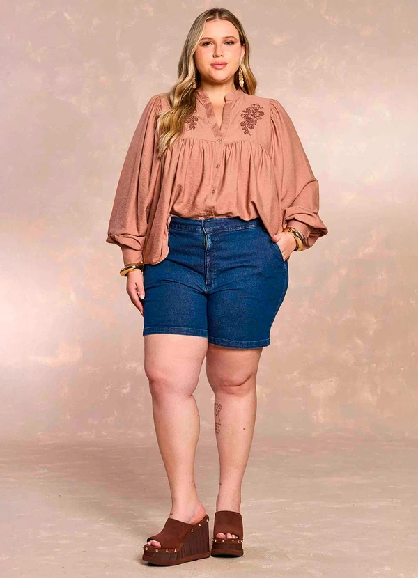 Doce Trama - Shorts Soft Garden em Denim Azul