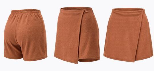 Short Saia Caramelo em Malha Tweed