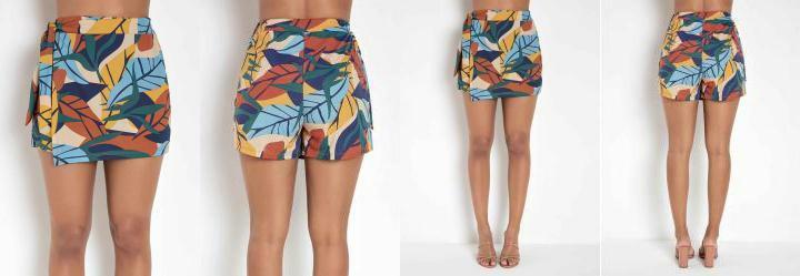 Short-Saia Folhas Color com Amarrao