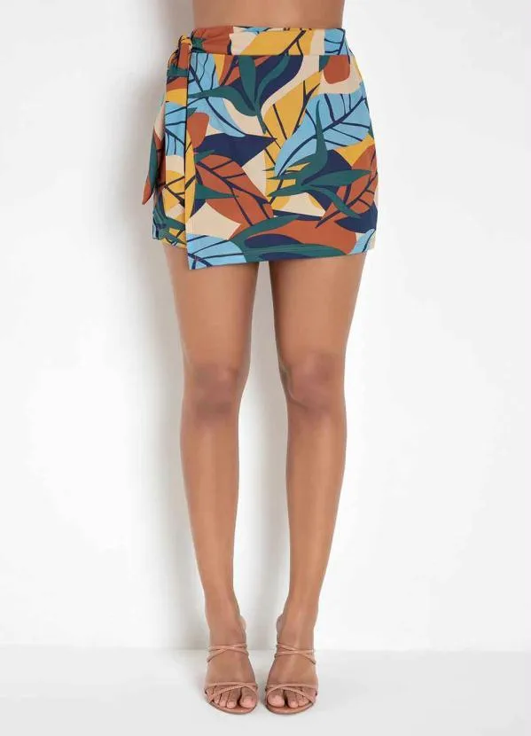 Moda Pop - Short-Saia Folhas Color com Amarração 3