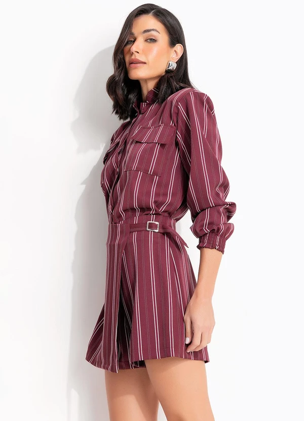 Quintess - Short Saia Listras Bordô em Tecido Alfaiataria 4