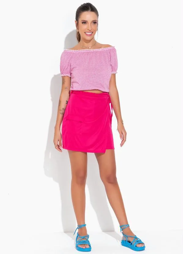Moda Pop - Short Saia Pink com Sobreposição e Amarração 4