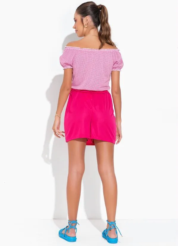 Moda Pop - Short Saia Pink com Sobreposição e Amarração 5