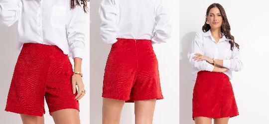 Short Saia Vermelha em Tecido Cotel�