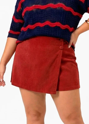 Quintess - Short Saia Vermelha  em Tecido Cotelê - QUINTESS
