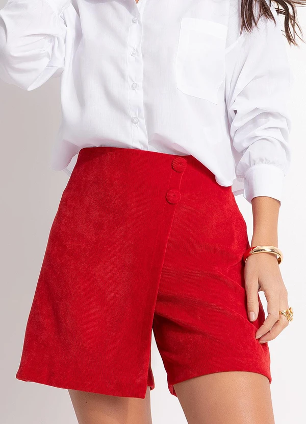 Quintess - Short Saia Vermelha  em Tecido Cotelê 5