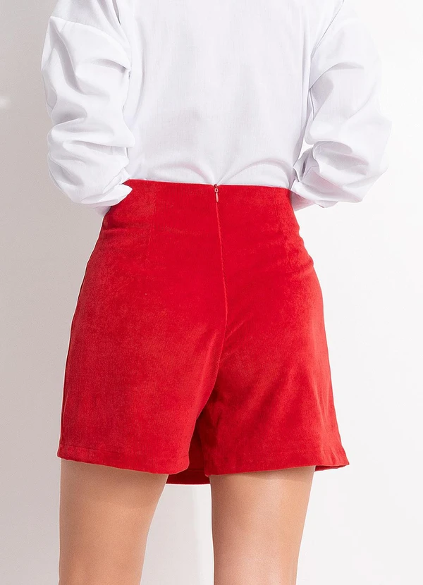 Quintess - Short Saia Vermelha  em Tecido Cotelê 6